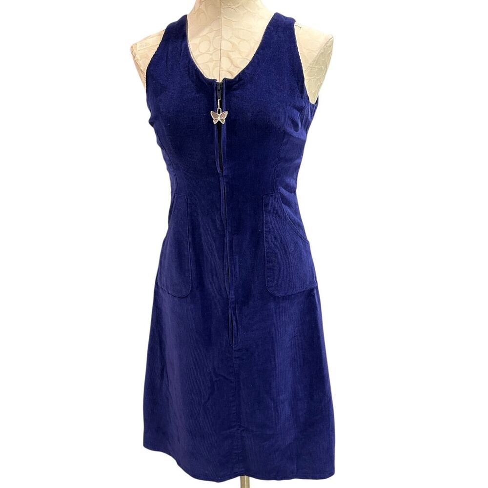 Vintage Handmade Stretch Corduroy Purple Jumper Dress Zip